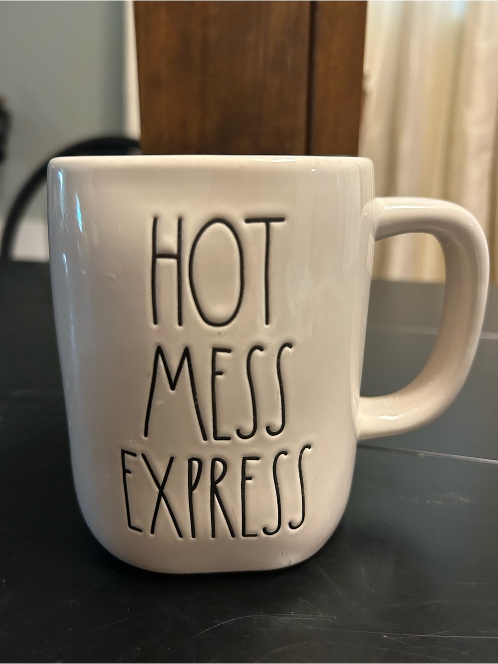 Rae Dunn White Ceramic Mug with Black Lettering - "HOT MESS EXPRESS"